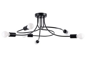 Miniaturka 6 - Czarna lampa sufitowa metalowa z siedmioma żarówkami i wygiętymi ramionami