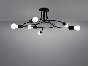 Miniaturka 2 - Metalowa lampa sufitowa czarna z włączonymi żarówkami