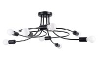 Lampa sufitowa czarna z spiralnymi ramionami i ośmioma żarówkami