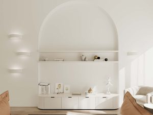 Miniaturka 5 - Białe kinkiety ceramiczne w aranżacji nowoczesnego salonu