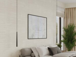 Miniaturka 12 - Lampa wisząca czarna ze stożkowym kloszem w aranżacji sypialni przy łóżku