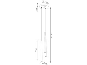 Miniaturka 9 - Schemat wymiarów lampy wiszącej czarnej trójpunktowej 19,5x118cm klosz 44cm