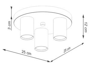 Miniaturka 7 - Rysunek techniczny czarnego plafonu trzypunktowego z wymiarami