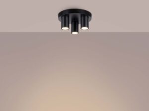 Miniaturka 2 - Trzypunktowy plafon czarny z włączonymi żarówkami LED