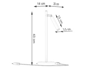 Miniaturka 6 - Schemat wymiarów białej lampy biurkowej z podanymi centymetrami