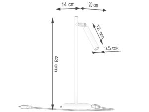 Miniaturka 6 - Schemat wymiarów czarnej lampy biurkowej z podanymi centymetrami