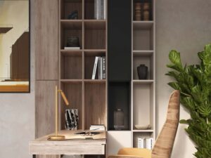 Miniaturka 10 - Lampa biurkowa złota przy regale w nowoczesnym gabinecie