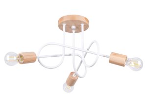 Miniaturka 14 - Lampa sufitowa biała z drewnianymi elementami i trzema żarówkami