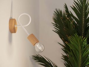 Miniaturka 13 - Kinkiet biały z drewnianą rozetą i żarówką dekoracyjną