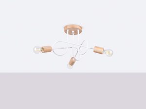 Miniaturka 1 - Biała lampa sufitowa z bukowym drewnem i żarówkami filamentowymi