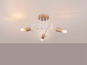 Miniaturka 2 - Sufitowa lampa z drewnianymi oprawkami w ciepłym świetle