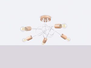 Miniaturka 1 - Biała lampa sufitowa typu pająk z elementami z buku