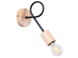 Miniaturka 1 - Kinkiet ścienny drewniany z czarnym metalowym ramieniem i żarówką LED