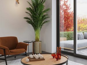 Miniaturka 13 - Aranżacja salonu z żyrandolem drewniano-metalowym i kinkietem