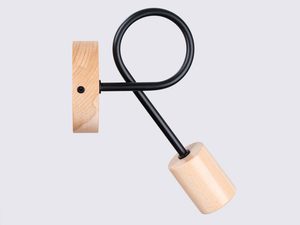 Miniaturka 6 - Minimalistyczny kinkiet z bukowym wykończeniem i czarną pętlą