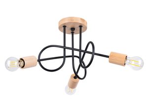 Miniaturka 13 - Lampa sufitowa trójpunktowa z czarnymi ramionami i drewnianymi oprawkami