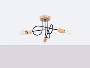 Miniaturka 1 - Czarna lampa sufitowa z drewnianą rozetą i trzema żarówkami LED