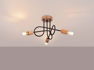 Miniaturka 2 - Włączona lampa sufitowa z drewnianymi oprawkami i świecącymi żarówkami