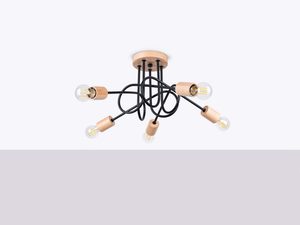 Miniaturka 1 - Plafon sufitowy z pięcioma ramionami drewno i czarny metal