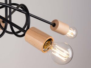 Miniaturka 7 - Żarówki Edison w drewnianych oprawkach lampy sufitowej świecące