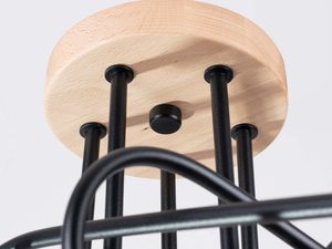 Miniaturka 8 - Bukowa podstawa sufitowa lampy z pięcioma czarnymi metalowymi prętami