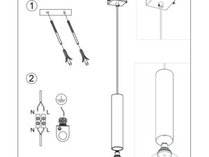 Miniaturka 9 - Instrukcja montażu lampy wiszącej tubowej z oznaczeniami podłączenia