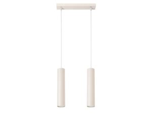 Miniaturka 12 - Kremowa lampa wisząca dwupunktowa z cylindrycznymi kloszami w aranżacji sufitu