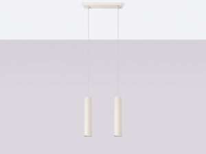 Miniaturka 2 - Lampa wisząca dwupunktowa kremowa z cylindrycznymi kloszami świecąca ciepłym światłem