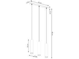 Miniaturka 7 - Rysunek techniczny potrójnej lampy wiszącej na listwie z wymiarami