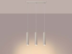 Miniaturka 3 - Lampa wisząca potrójna tubowa kremowa z włączonym ciepłym światłem