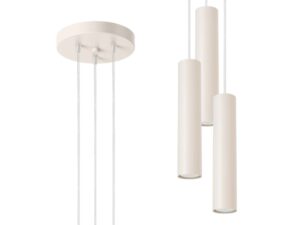 Miniaturka 1 - Lampa wisząca potrójna kremowa z okrągłą rozetą sufitową i tubami