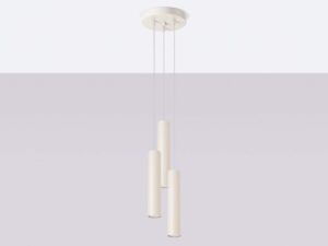 Miniaturka 2 - Lampa wisząca potrójna kremowa z cylindrycznymi tubami na okrągłej rozecie