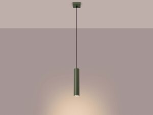 Miniaturka 3 - Zielona lampa wisząca cylindryczna świecąca ciepłym światłem