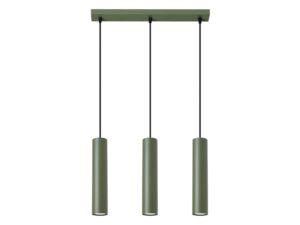 Miniaturka 9 - Oliwkowa lampa sufitowa z trzema tubami na prostokątnej podstawie