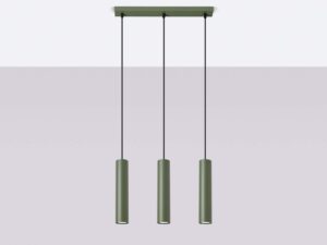 Miniaturka 2 - Potrójna lampa wisząca oliwkowa z metalowymi kloszami w aranżacji