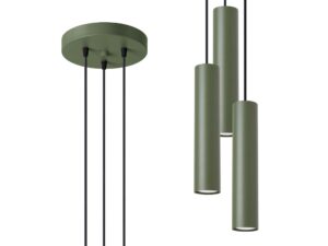 Miniaturka 1 - Potrójna lampa wisząca oliwkowa z okrągłą rozetą sufitową
