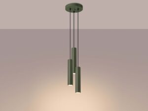 Miniaturka 3 - Trzy oliwkowe tuby lampy wiszącej świecące ciepłym światłem