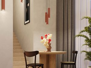 Miniaturka 10 - Ceglaste lampy wiszące i kinkiet w aranżacji przy schodach