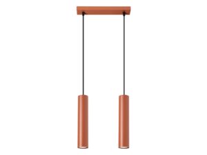 Miniaturka 9 - Lampa wisząca dwupunktowa ceglasta z dwoma cylindrycznymi kloszami na białym tle