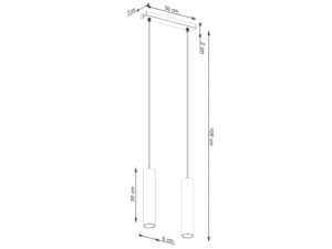 Miniaturka 7 - Schemat wymiarów lampy wiszącej ceglastej dwupunktowej 30x5x105cm klosz 30cm