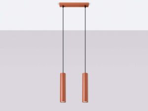 Miniaturka 2 - Ceglasta lampa wisząca dwupunktowa z cylindrycznymi kloszami w aranżacji sufitu