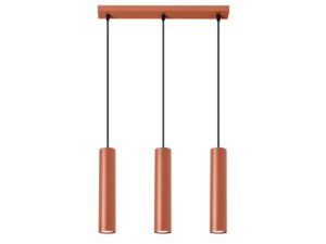 Miniaturka 12 - Lampa wisząca trójpunktowa ceglasta z trzema cylindrycznymi kloszami na białym tle