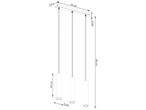 Miniaturka 7 - Schemat wymiarów lampy wiszącej ceglastej trójpunktowej 45x5x98cm klosz 30cm