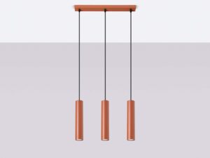 Miniaturka 2 - Ceglasta lampa wisząca trójpunktowa z cylindrycznymi kloszami w aranżacji sufitu