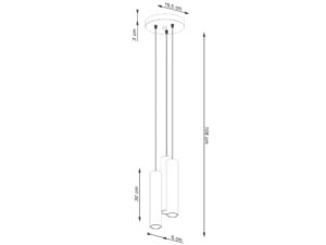 Miniaturka 7 - Schemat wymiarów lampy wiszącej ceglastej kaskadowej trójpunktowej 19,5x108cm klosz 30cm