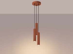 Miniaturka 3 - Lampa wisząca trójpunktowa ceglasta kaskadowa z cylindrycznymi kloszami świecąca ciepłym światłem