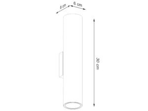 Miniaturka 6 - Schemat wymiarów kinkietu ceglastego z cylindrycznym kloszem 6x8x30cm