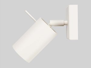 Miniaturka 4 - Metalowy kinkiet biały z cylindrycznym kloszem i kwadratową podstawą