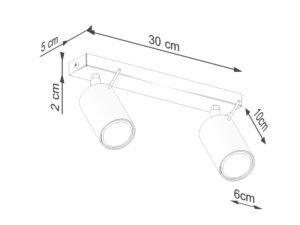 Miniaturka 7 - Schemat wymiarów plafonu sufitowego dwupunktowego białego 30x5x2cm