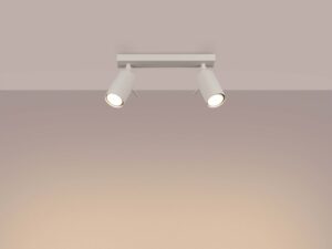 Miniaturka 1 - Plafon dwupunktowy biały świecący ciepłym światłem na szarym tle